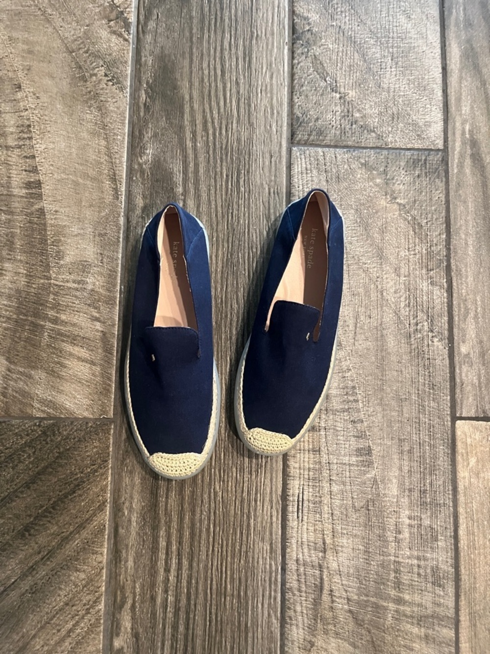 NWOT Kate Spade navy blue cotton Slip-On Espadrilles
